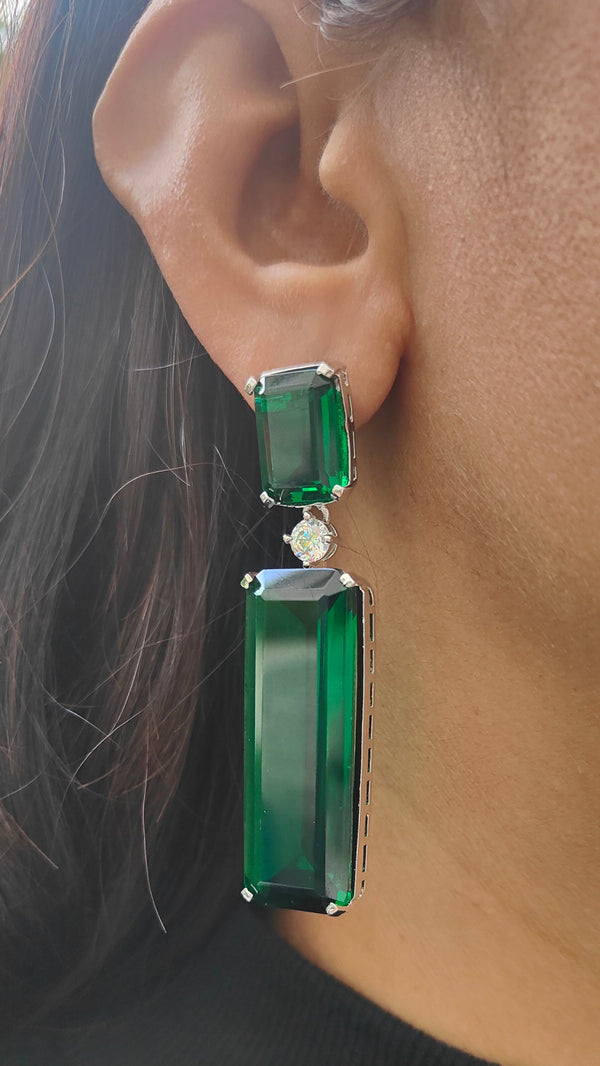 Kiara Emerald Rectangular Gemstone American Diamond Earring