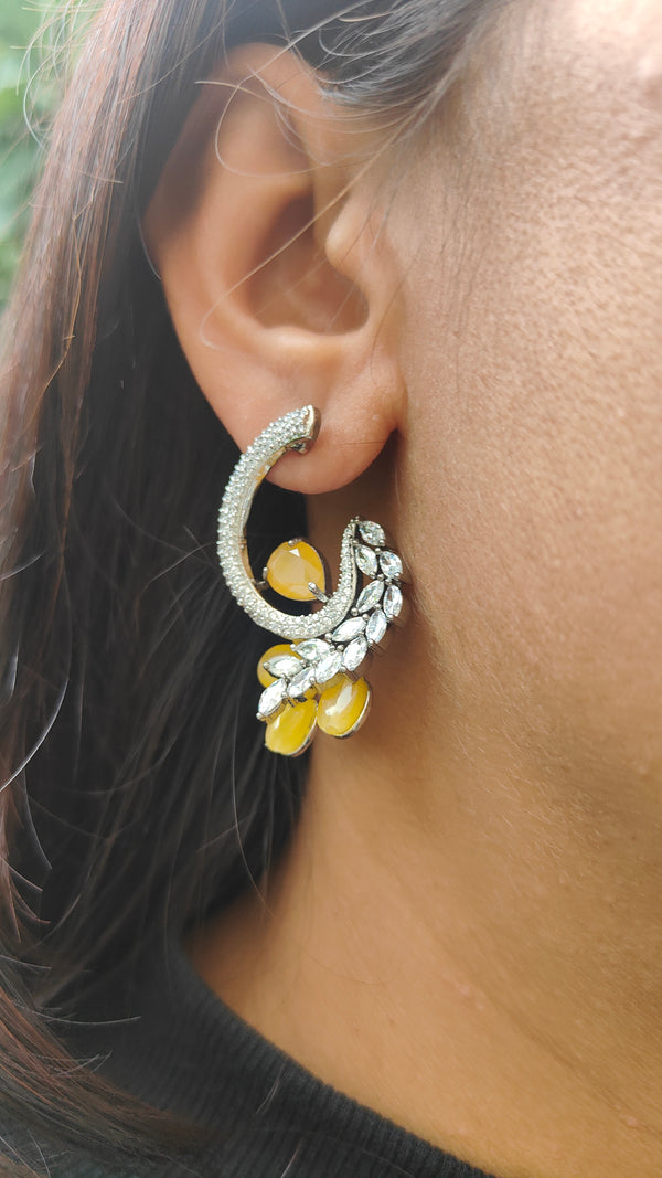 Kiara Crescent-Shaped Premium American Diamond Earrings