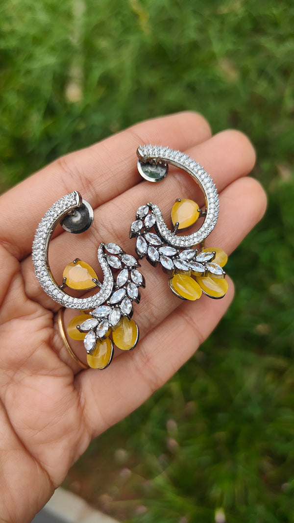 Kiara Crescent-Shaped Premium American Diamond Earrings