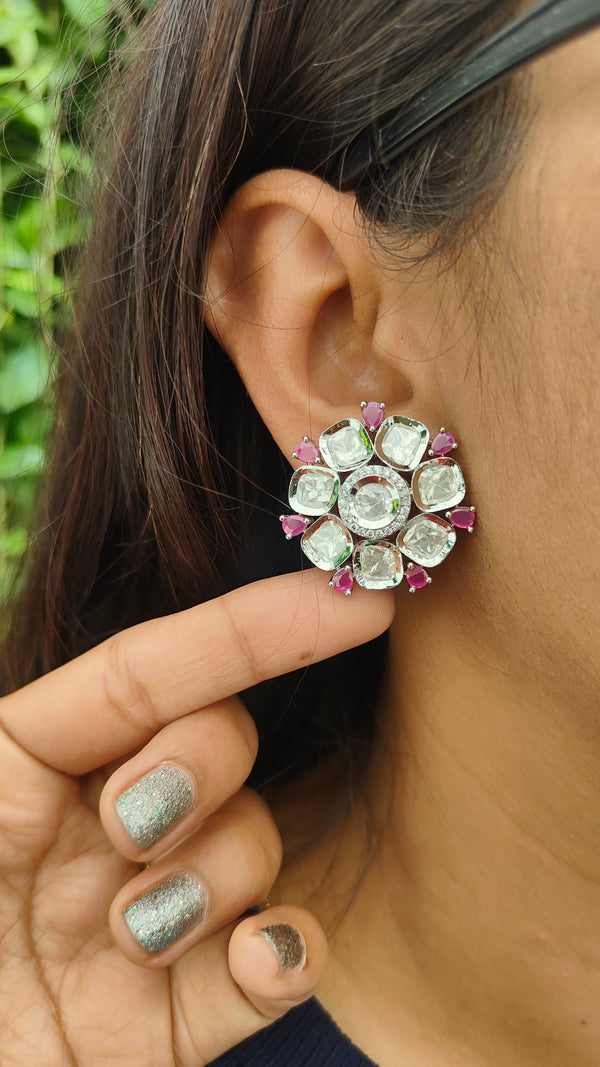 Kiara Floral Design American Diamond Stud Earrings