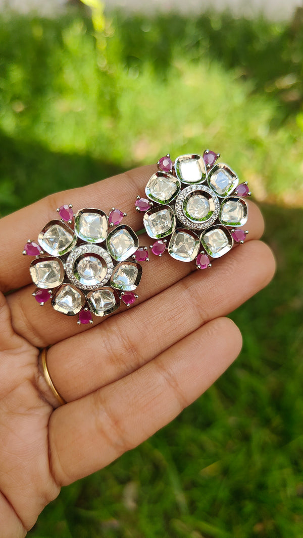 Kiara Floral Design American Diamond Stud Earrings