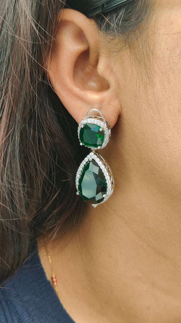 Kiara Pear Shaped Sparkling Premium American Diamond Earrings
