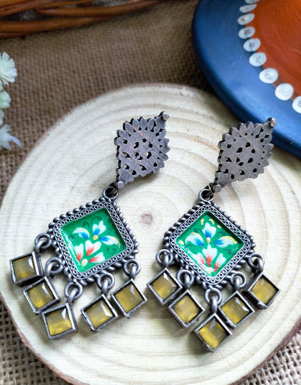 Diya Hand Painted Silver Replica Earrings