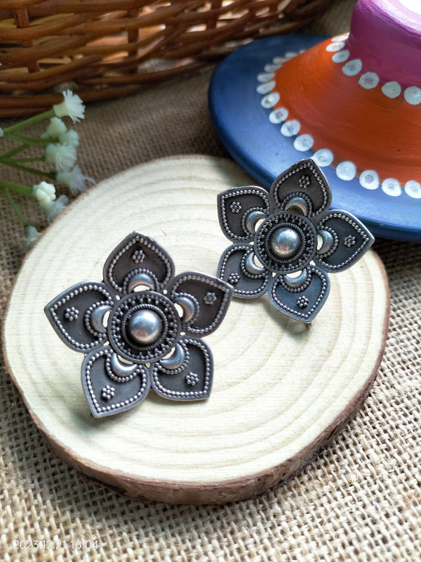 Diya Silver Replica Floral Design Stud Earring