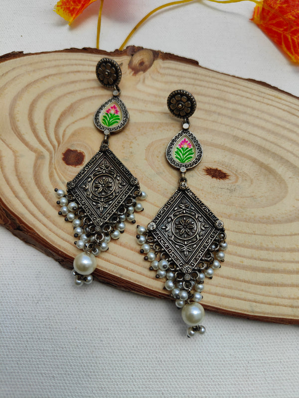 Diya Silver Replica Long Earrings