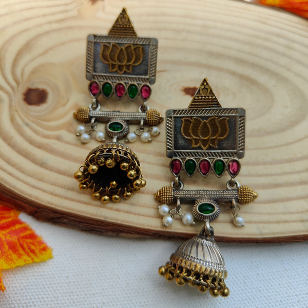 Diya Green Color silver Replica Jhumki Earrings