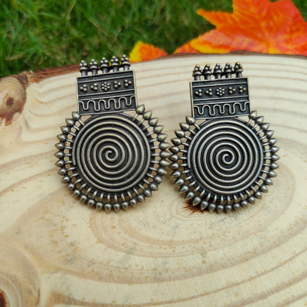 Diya Silver Replica Spiral Design Earrings