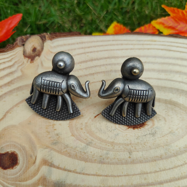 Diya Silver Look A like Elephant Design Stud Earrings
