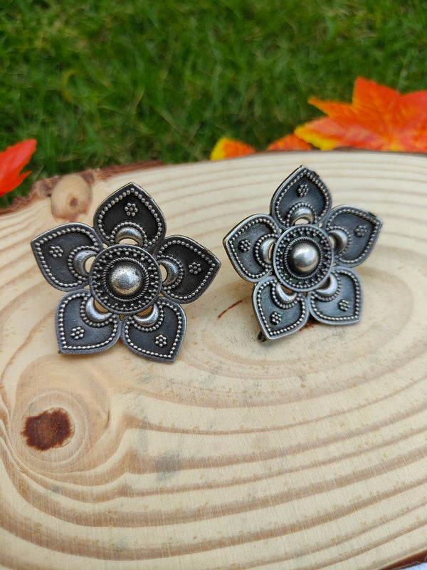 Diya Silver Replica Floral Design Stud Earring