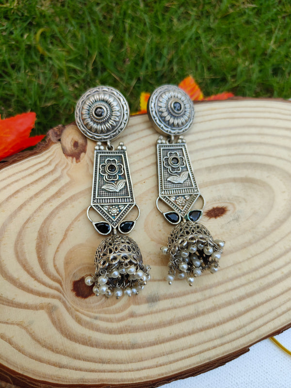 Diya Traditional Silver Replica Jhumka Earrings