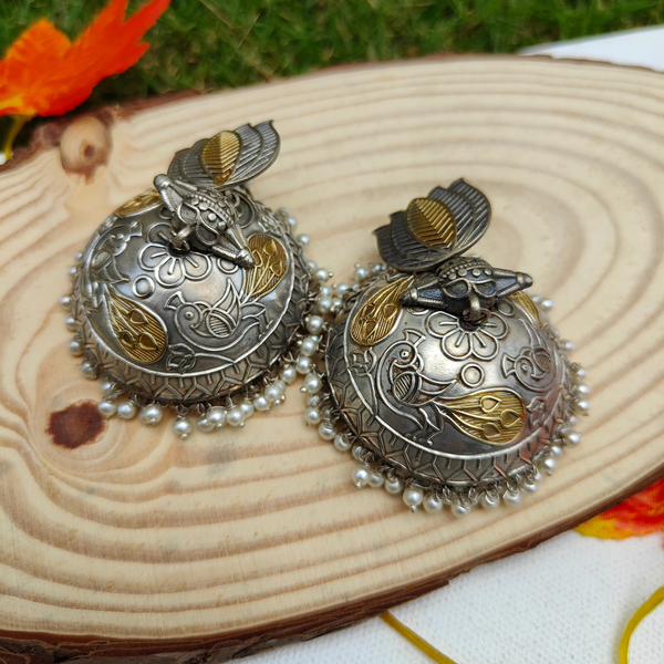 Diya Silver Replica  Dual Tone Jhumka Earrings