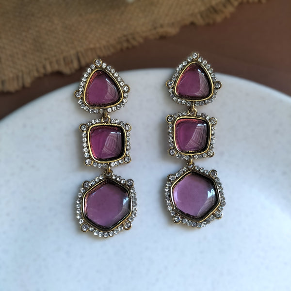 Inaya Three Layer Wine Colored Earrings