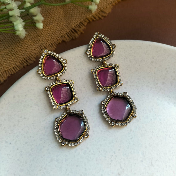 Inaya Three Layer Wine Colored Earrings