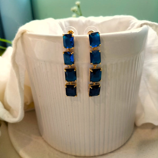 Gia  Blue Crystal Rectangle Drop Earrings