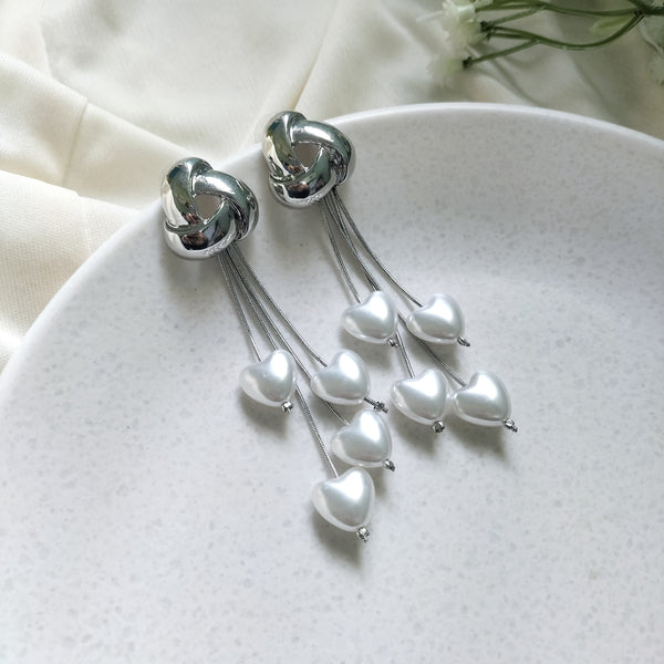 Gia Knot Top Heart Pearl Drop Earrings