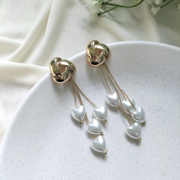 Gia Knot Top Heart Pearl Drop Earrings
