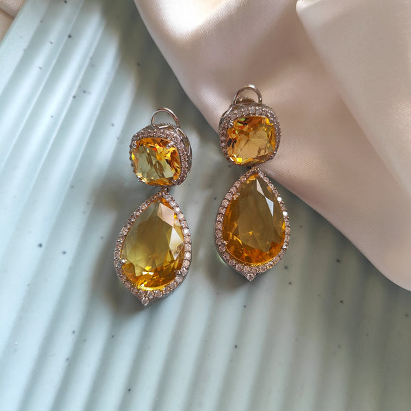 Kiara Pear Shaped Sparkling Premium American Diamond Earrings