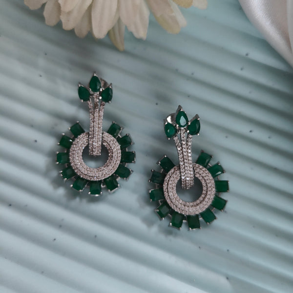 Kiara Green Cut Gemstones American Diamond Earrings