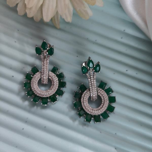 Kiara Green Cut Gemstones American Diamond Earrings