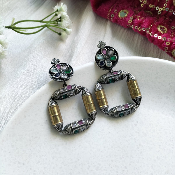 Diya Dual Metal Pink Detail Earrings