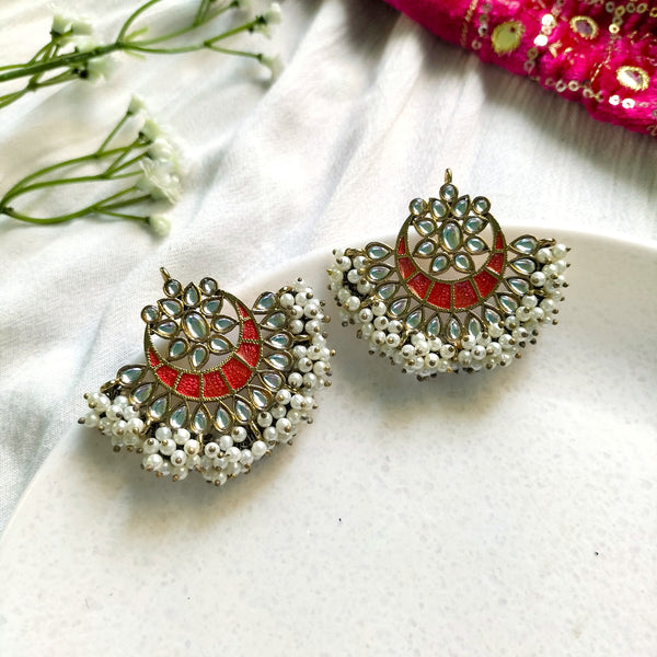 Inaya Crescent Crimson Chandbali Earrings
