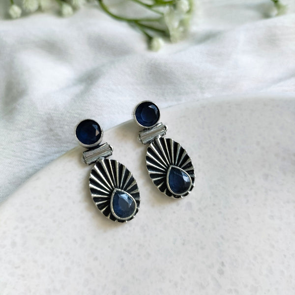 Diya Deep Blue Gemstone Oxidized Dangles
