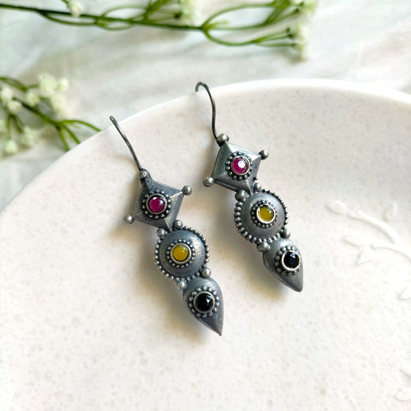 Diya Tricolor Tribal Dangle Earrings