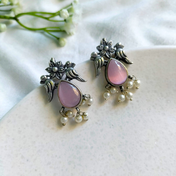 Diya Mint Green Color Oxidize Silver Earring