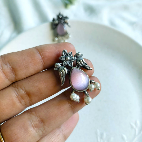 Diya Mint Green Color Oxidize Silver Earring