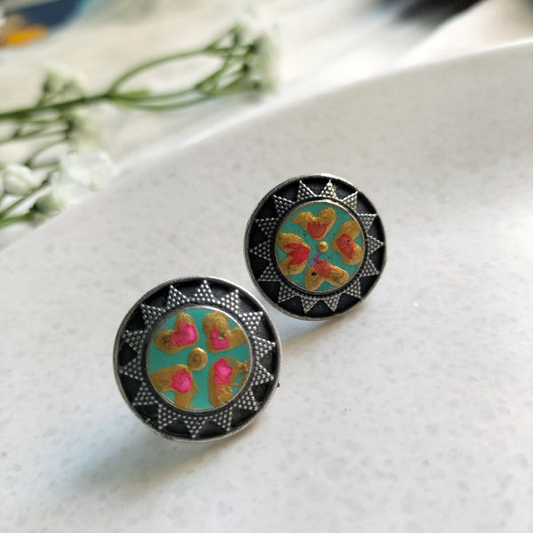 Diya Oxidized Hand-painted Stud Earrings