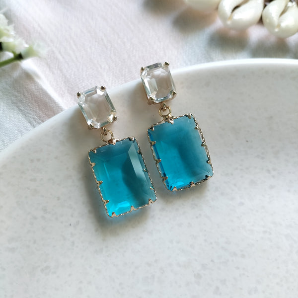 Gia Rectangular Glass Stone Earrings
