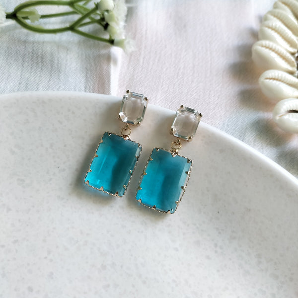 Gia Rectangular Glass Stone Earrings
