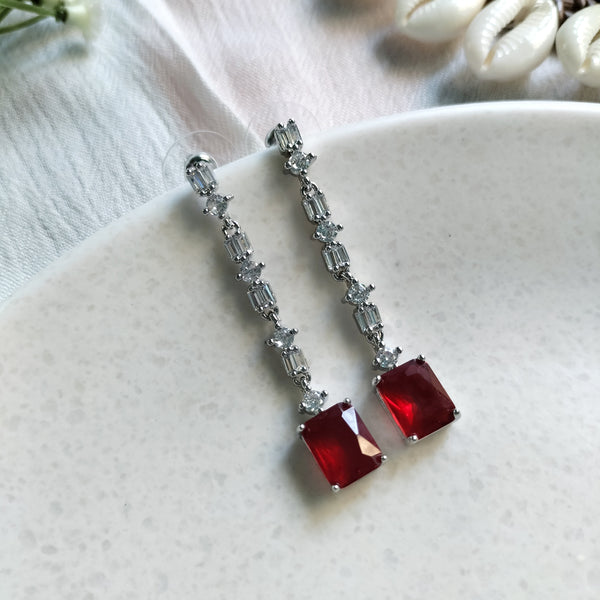 Gia Long Red Glass Stone Drop Earrings