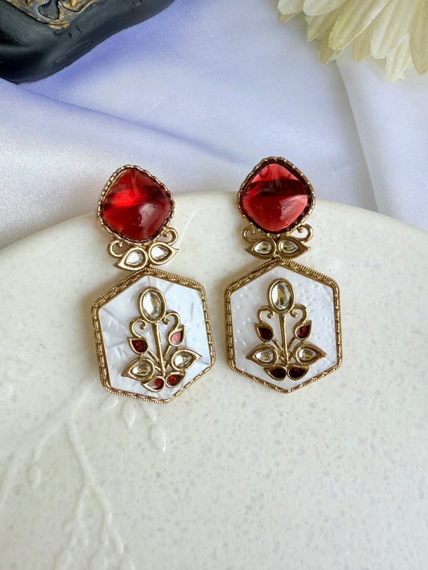 Inaya Hexa Maroon Kundan Earrings