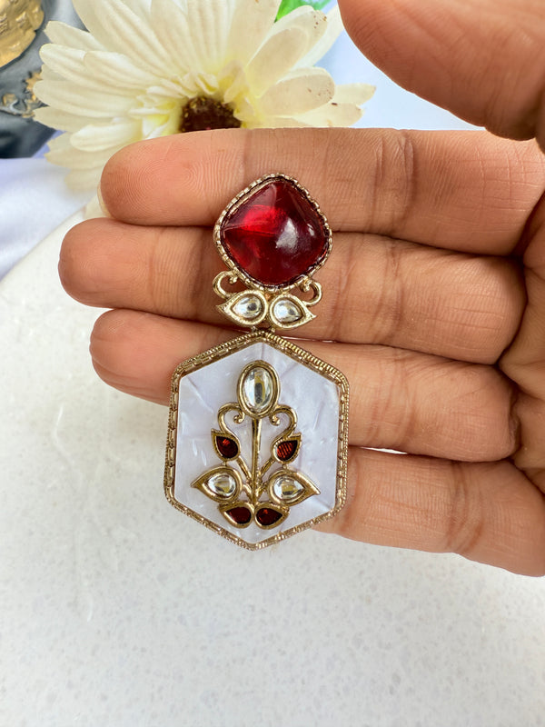 Inaya Hexa Maroon Kundan Earrings
