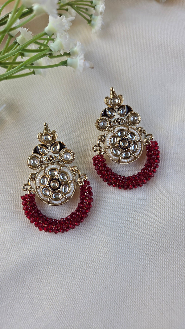 Inaya Exquisite  Maroon Kundan Chandbali Earrings