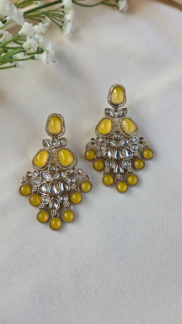 Inaya Yellow Kundan Chandbali Earrings,