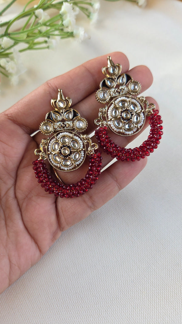 Inaya Exquisite  Maroon Kundan Chandbali Earrings