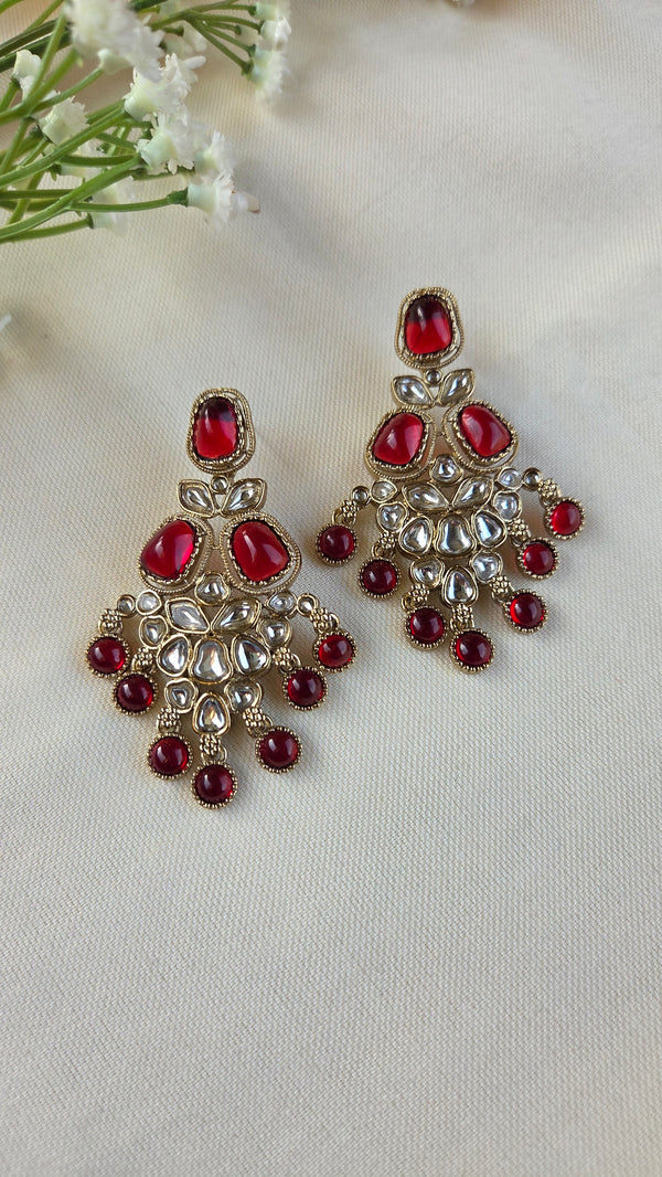 Inaya Red Kundan Chandbali Earrings