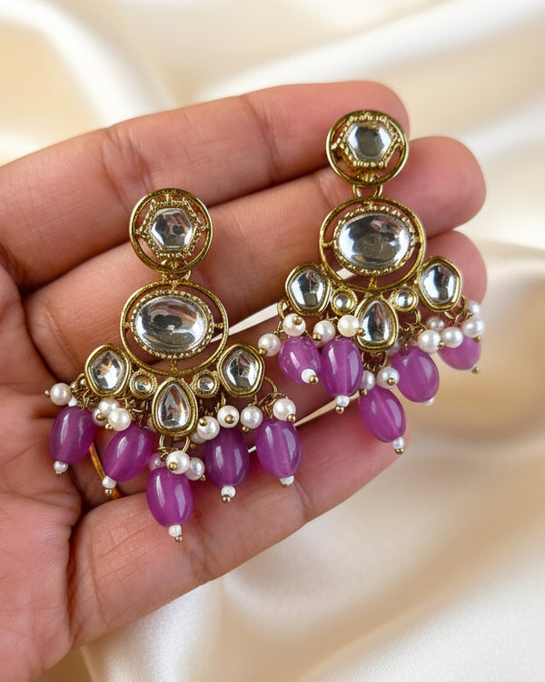 Adhira Wine Color kundan Earrings