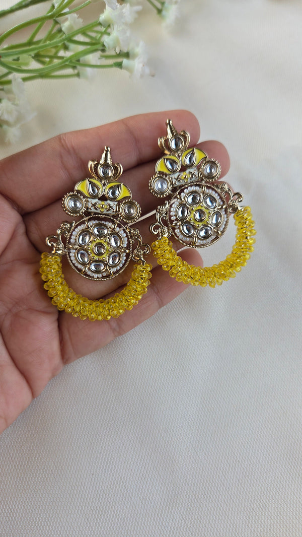 Inaya Exquisite Yellow Kundan Chandbali Earrings