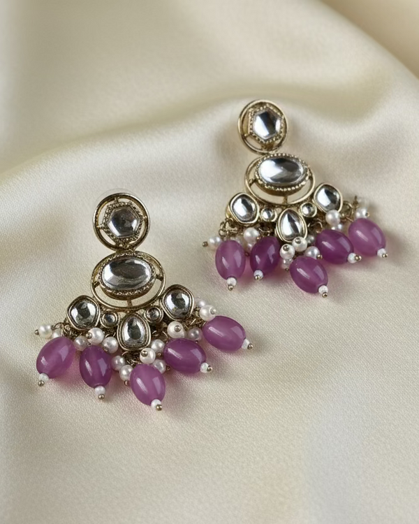 Adhira Wine Color kundan Earrings