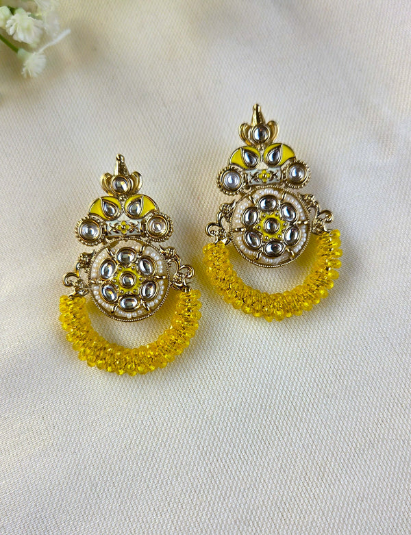 Inaya Exquisite Yellow Kundan Chandbali Earrings