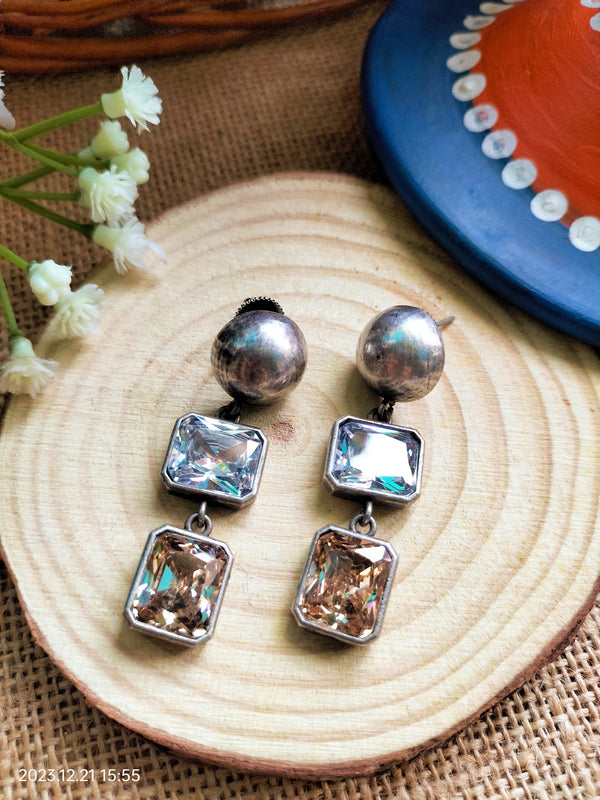 Diya AD Stone Silver Replica Liner Drop Earrings