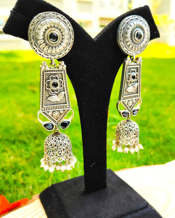 Diya Traditional Silver Replica Jhumka Earrings