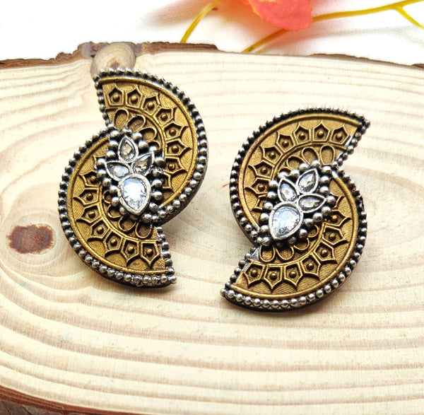 Diya Dual Tone Earring With AD stone