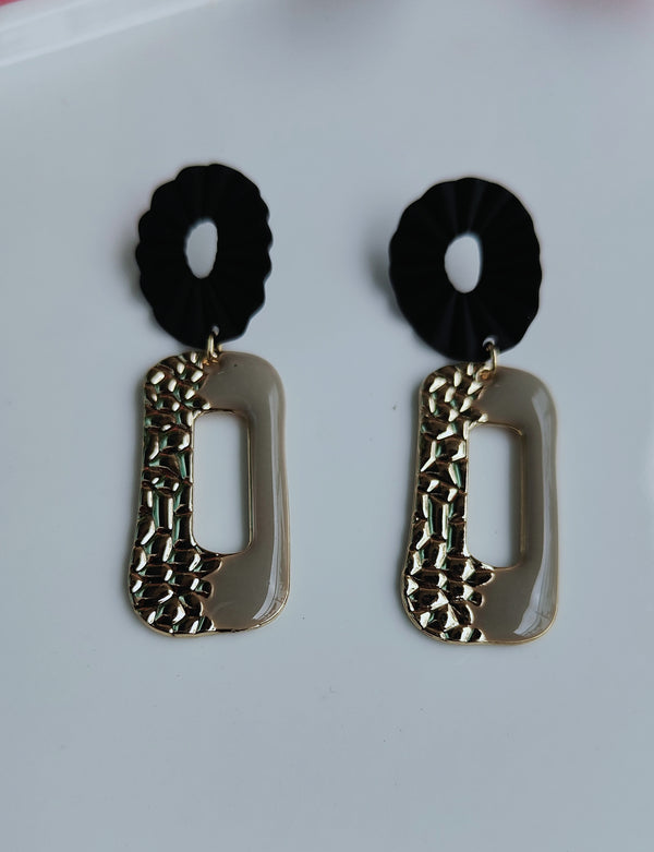 Gia Golden And Grey Color Rectangle Drop Earring