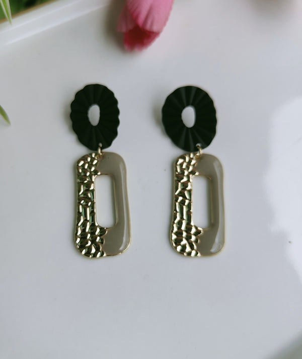Gia Golden And Grey Color Rectangle Drop Earring