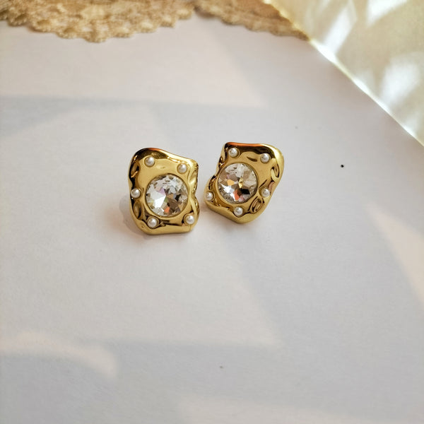 Gia Gold Crystal Pearl Stud Earrings