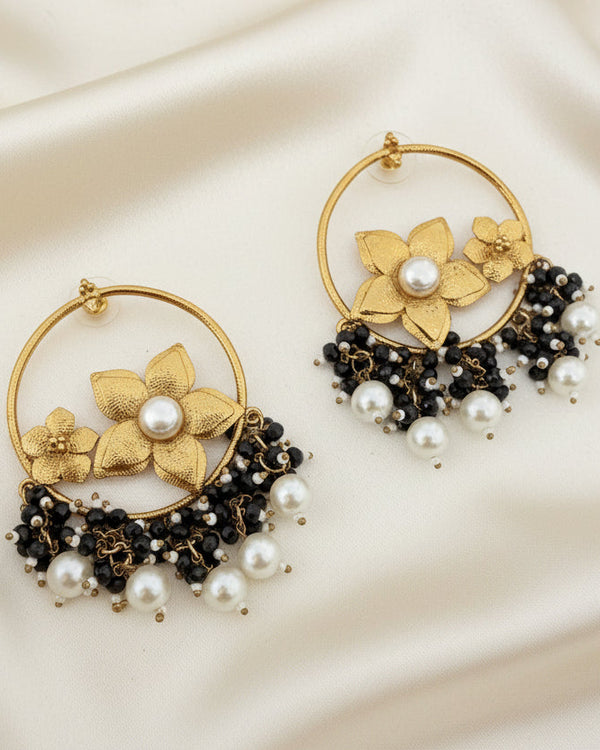 Inaya Golden And Black Hoops Earrings